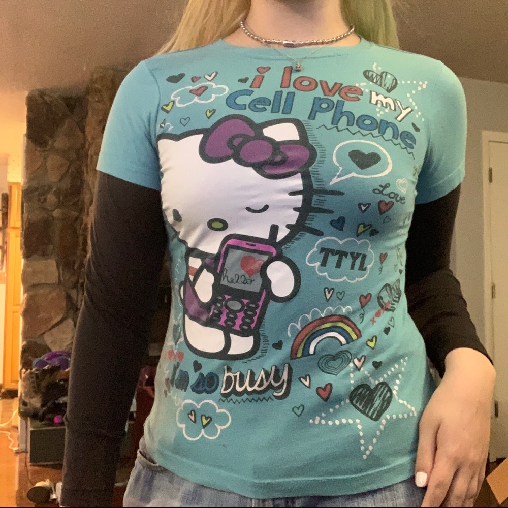 I love my cell phone y2k hello kitty shirt